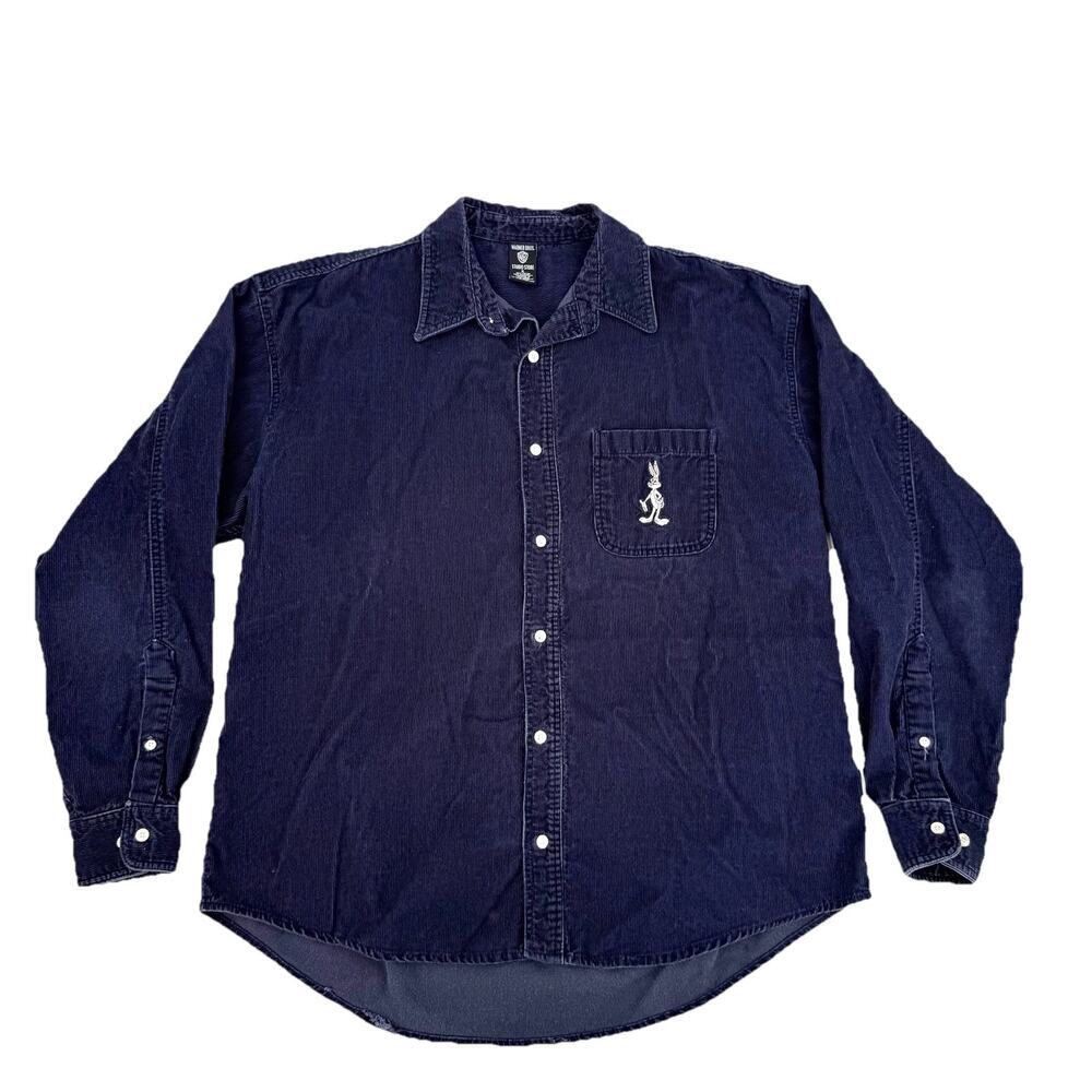 Warner Bros. Navy Blue Casual Button-Down Shirt with Pocket Logo